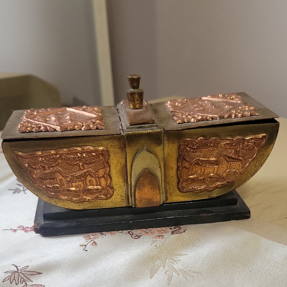 Antique Tri Metal Cigarette Casket Box